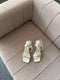 Rhinestone Embedded Square Toe Open Toe Buckle Strap Heels